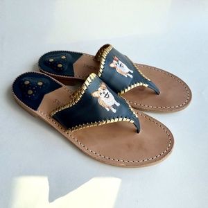 Jack Rogers Corgi Embroidered Sandals Navy/Gold - Size 10